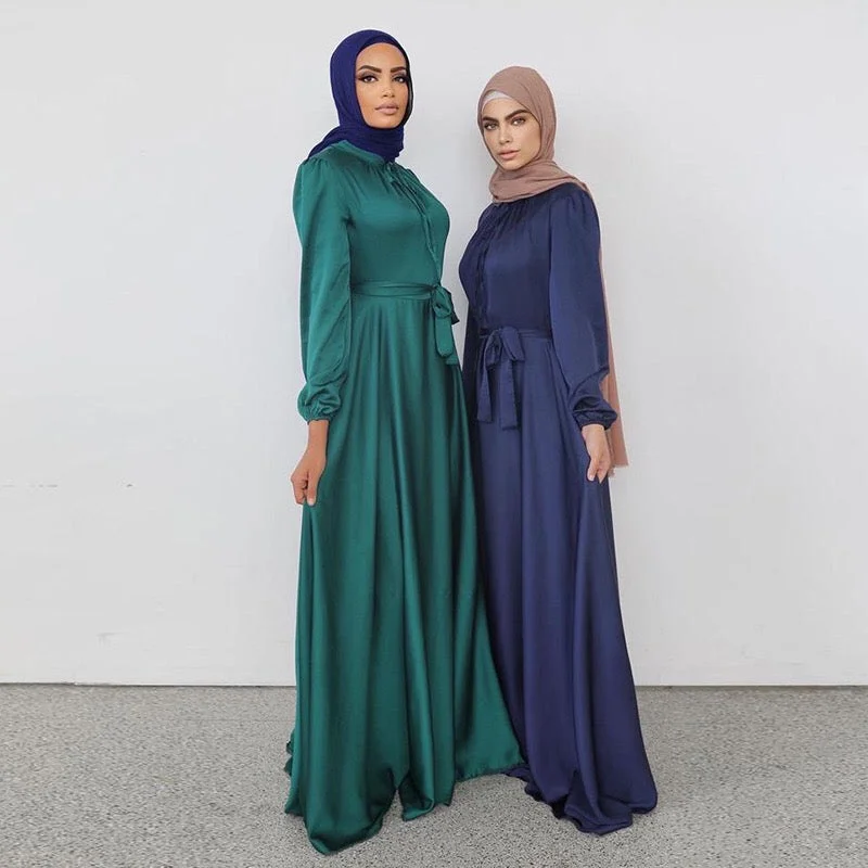 Dubai Abaya Turkey Muslim Fashion Dress for Women High Quality Satin Abayas Female Caftan Elegant Dresses Islamic Clothing 2021