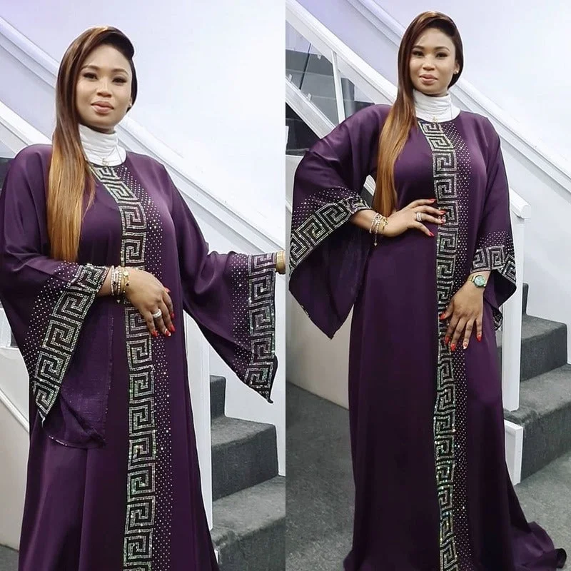 Dubai Design Satin Dress Silk Abaya Vintage Long Sleeve party Dress