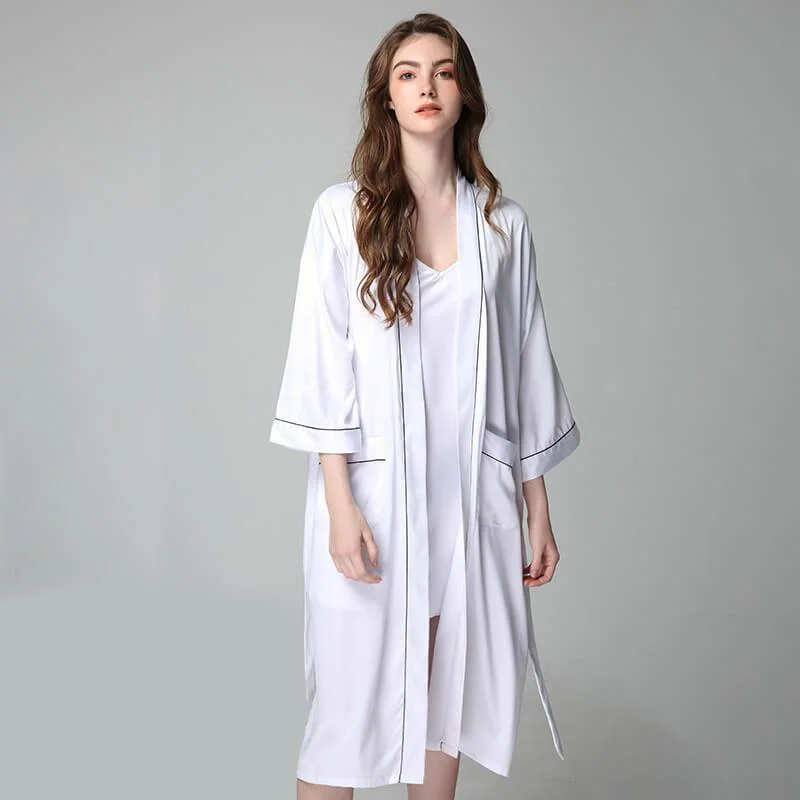 Women Long 100% Silk Nightgown and Robes Set