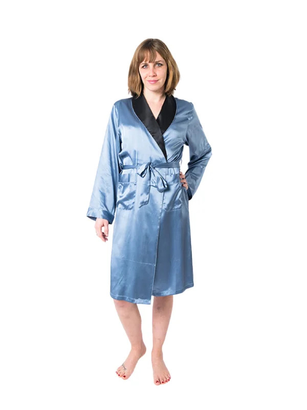 Women's Twilight Mulberry Silk Robe with Black Collar